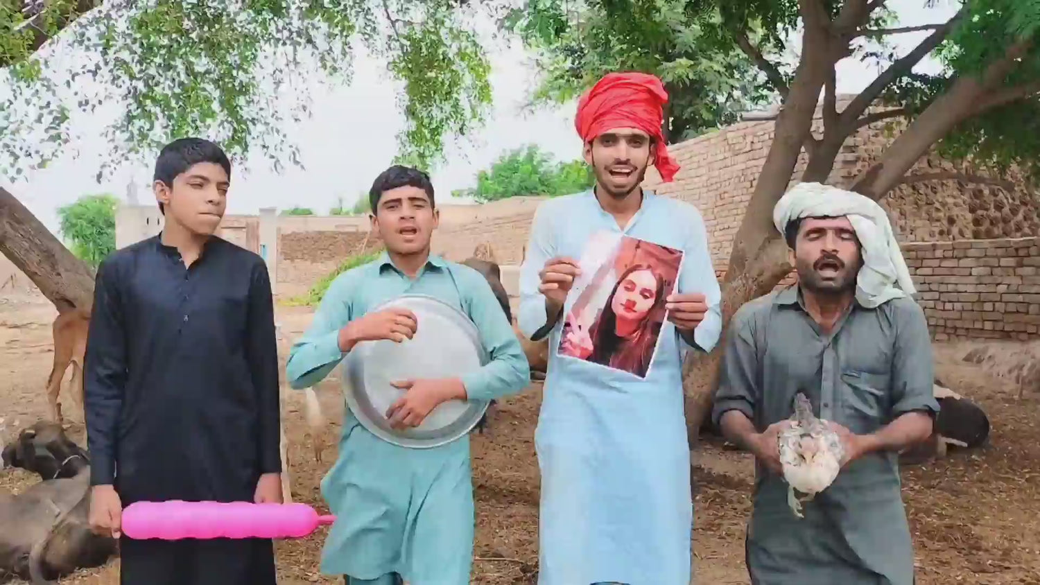 Funny Villagers With Hen