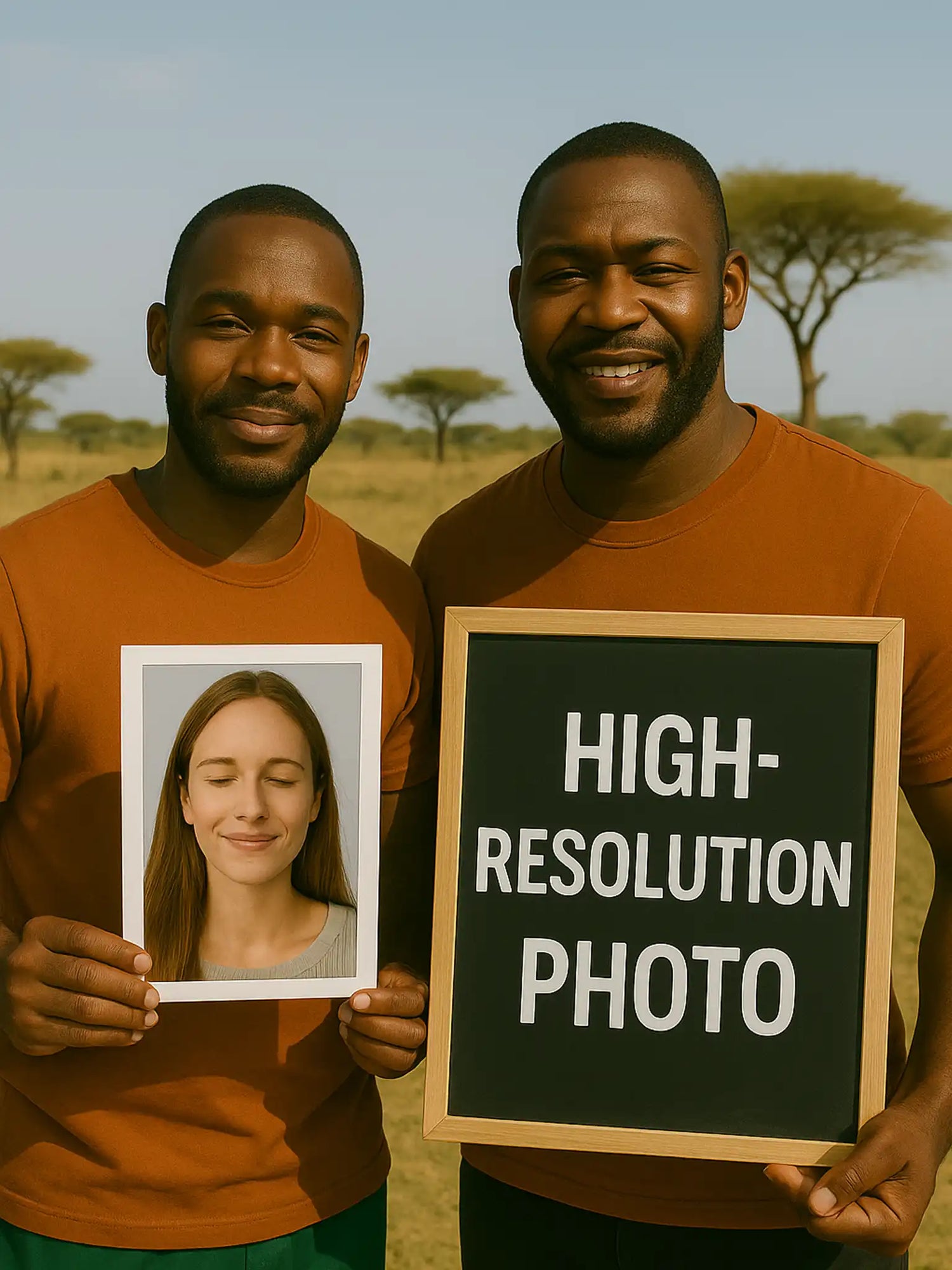 HIGH-RESOLUTION PHOTO OF ACTORS HOLDING BLACKBOARD AND PHOTO